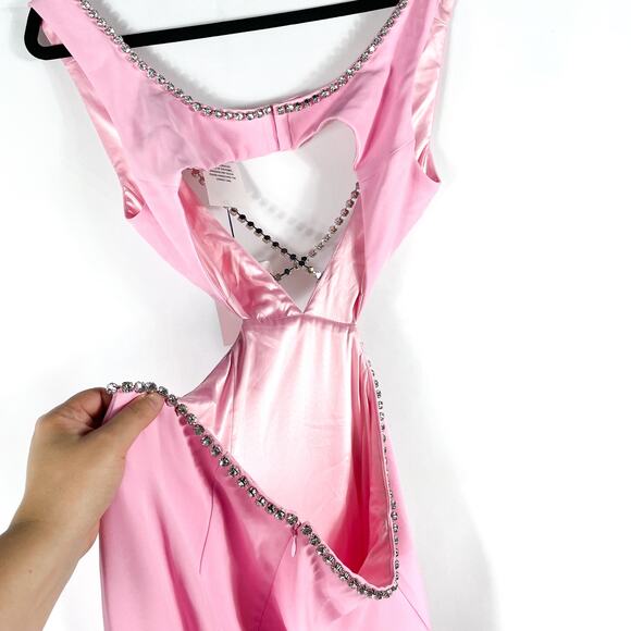 Majorelle Matteson Gown Pink‎ Crystal Strap Cutout Waist Plunge Sleeveless Sz S - Picture 13 of 15